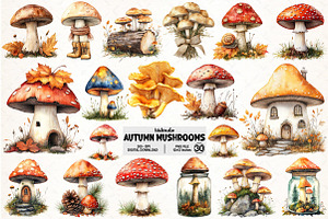 Autumn Mushrooms Clipart Bundle, an Illustration by Pixels.Craft