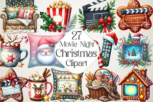 Christmas Movie Night Clipart, an Illustration by DreamPrint404