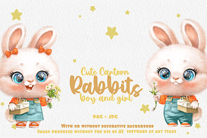 Cartoon white rabbits with gifts, an Animal Illustration by Azuzlikus