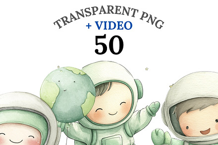 50 Kawaii Astronaut Clipart, a Decorative Illustration by Pati Charm Studio