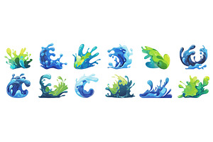 color splashes set. green blue blots, an Illustration by Stock-Smart-Start