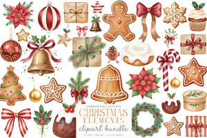 Watercolor Vintage Christmas Element, an Illustration by SinaCreation