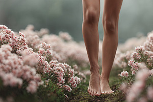 Walking barefoot through flower garden in soft morning light, a Person Photo by OSORIOartist