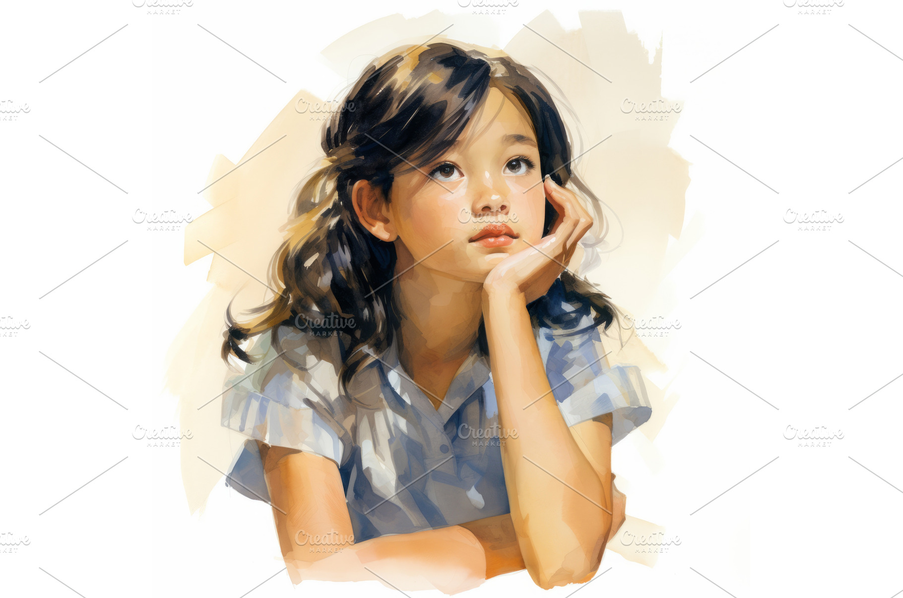 Asian girl in thinking and doubts, an Arts & Entertainment Photo by Visual Generation