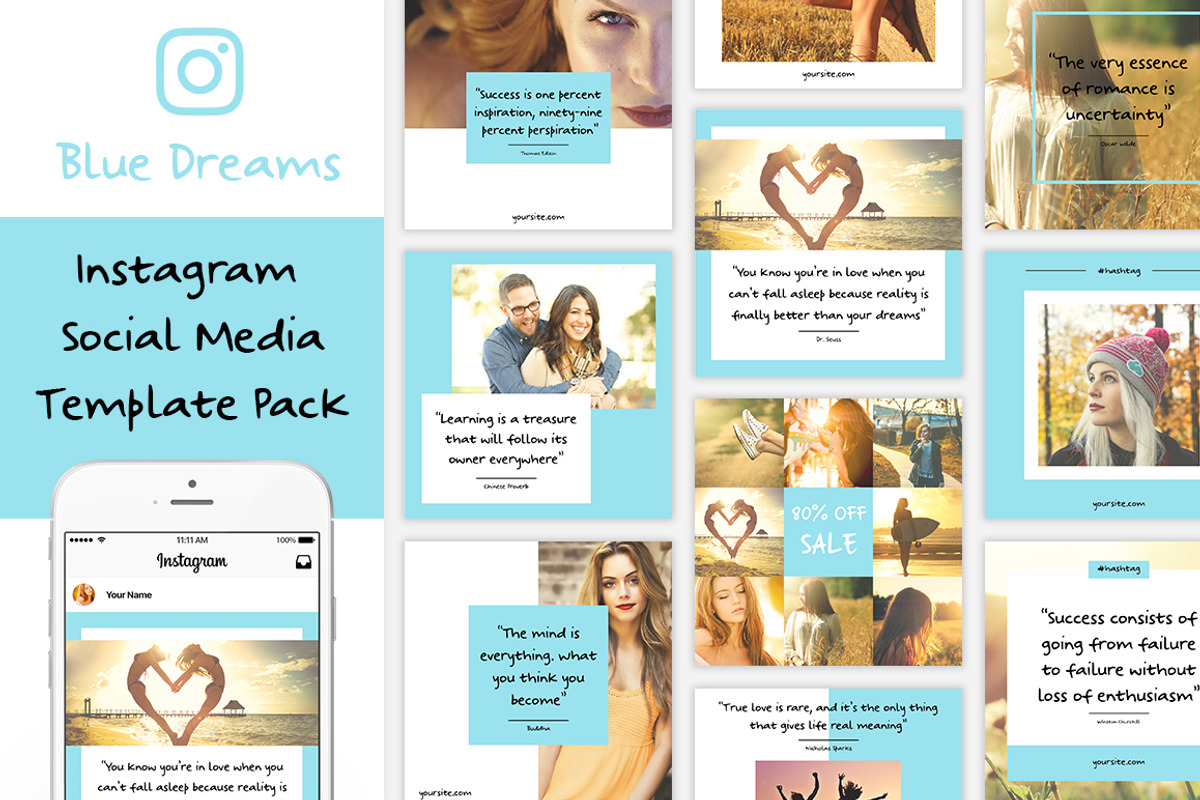 Blue Dream Social Media Pack, a Social Media Template by Helga_Design (Photo 1 of 8)