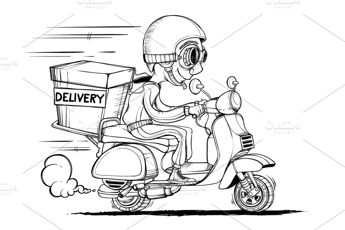 Hipster and Courier ride on scooter, a Food Illustration by yuanden graphics (Photo 4 of 4)