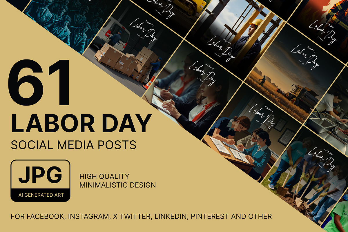 61 Labor day social media posts set, a Social Media Template by Walldecorated (Photo 1 of 29)