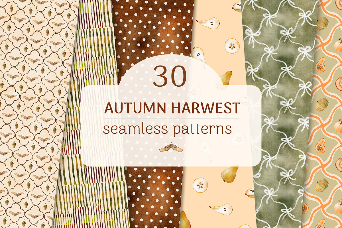 Autumn Hand drawn Seamless Patterns, a Pattern Graphic by Pattern + watercolor (Photo 1 of 13)