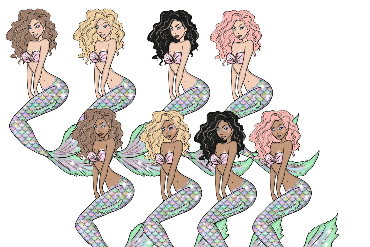 Mermaid Girls Сliparts, a Person Illustration by GlamArtZhanna (Photo 4 of 4)