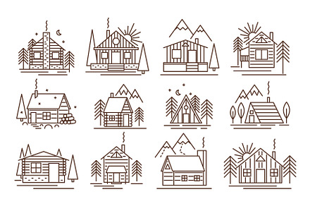 Forest cabin line icons. Rustic, an Object Illustration by winwin.art