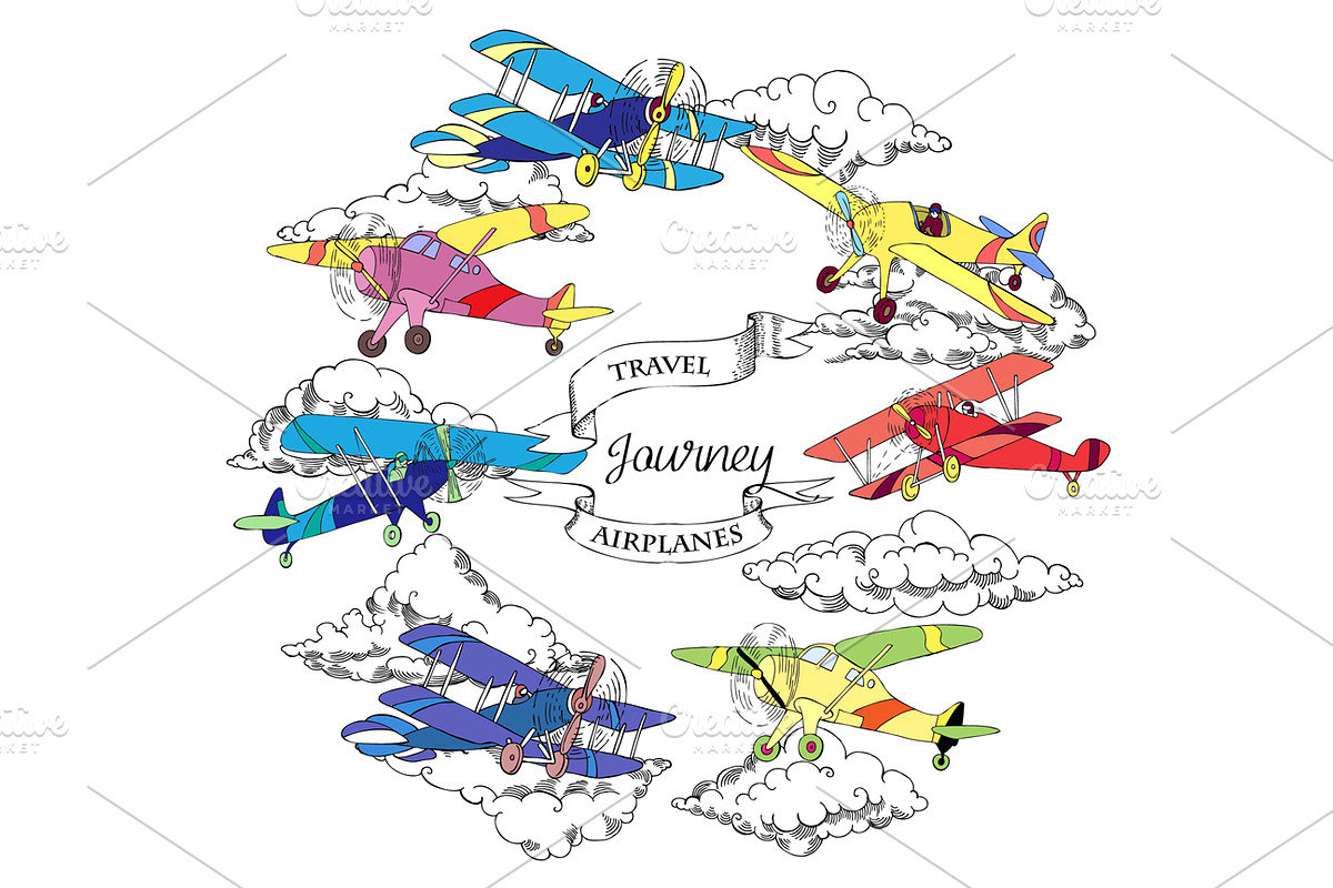 Colored Airplanes, a Transportation Illustration by Nataliapiache (Photo 3 of 6)
