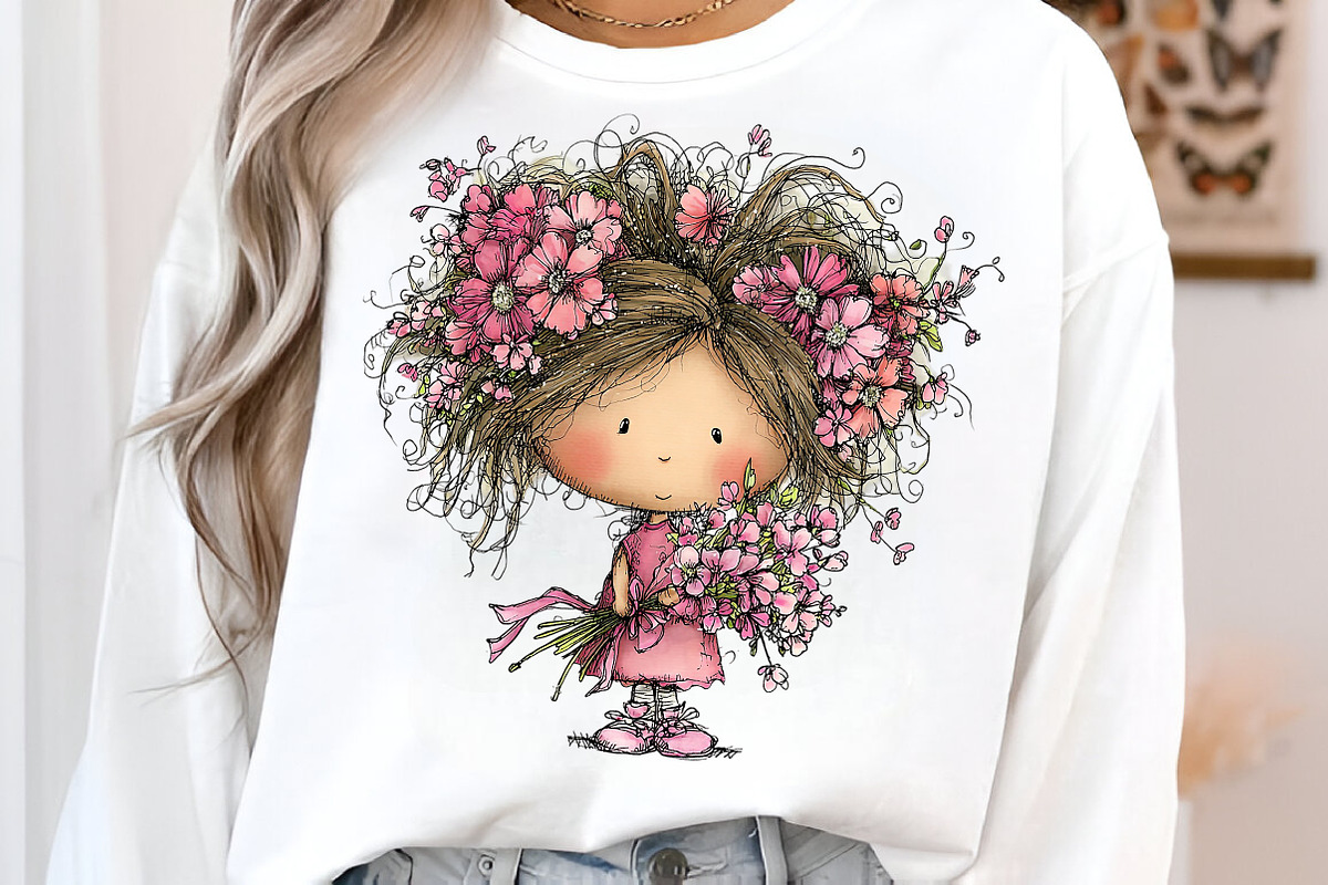 Whimsical Girl With Flowers Set, a Transportation Illustration by SinaCreation (Photo 4 of 7)