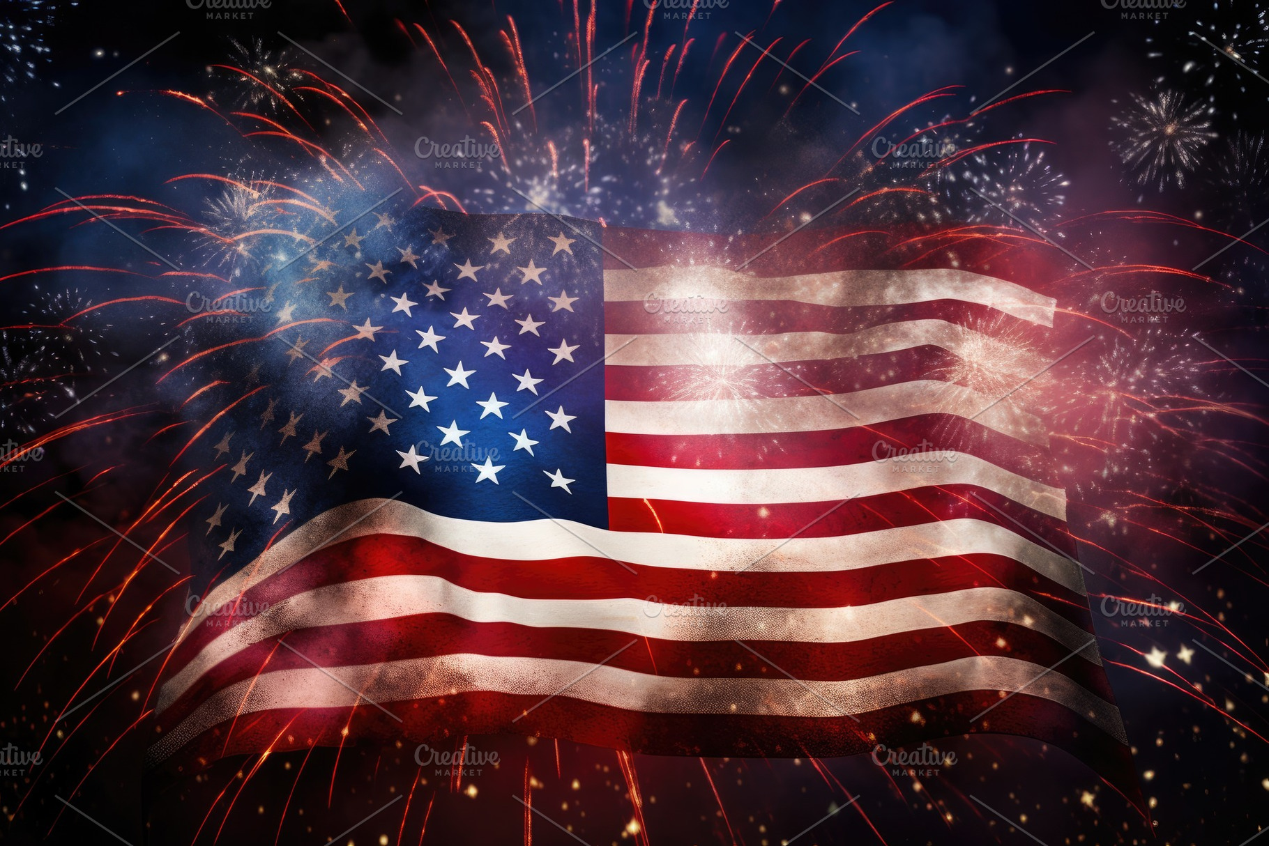 USA flag with fireworks on dark sky, a Photo by Iftikhar Alam