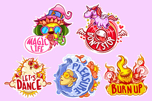 Set of five stickers for party