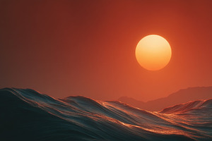 Cinematic Red Sunset Over Dark Abstract Desert Waves with Copy S, an Abstract Photo by José Manuel Gelpi