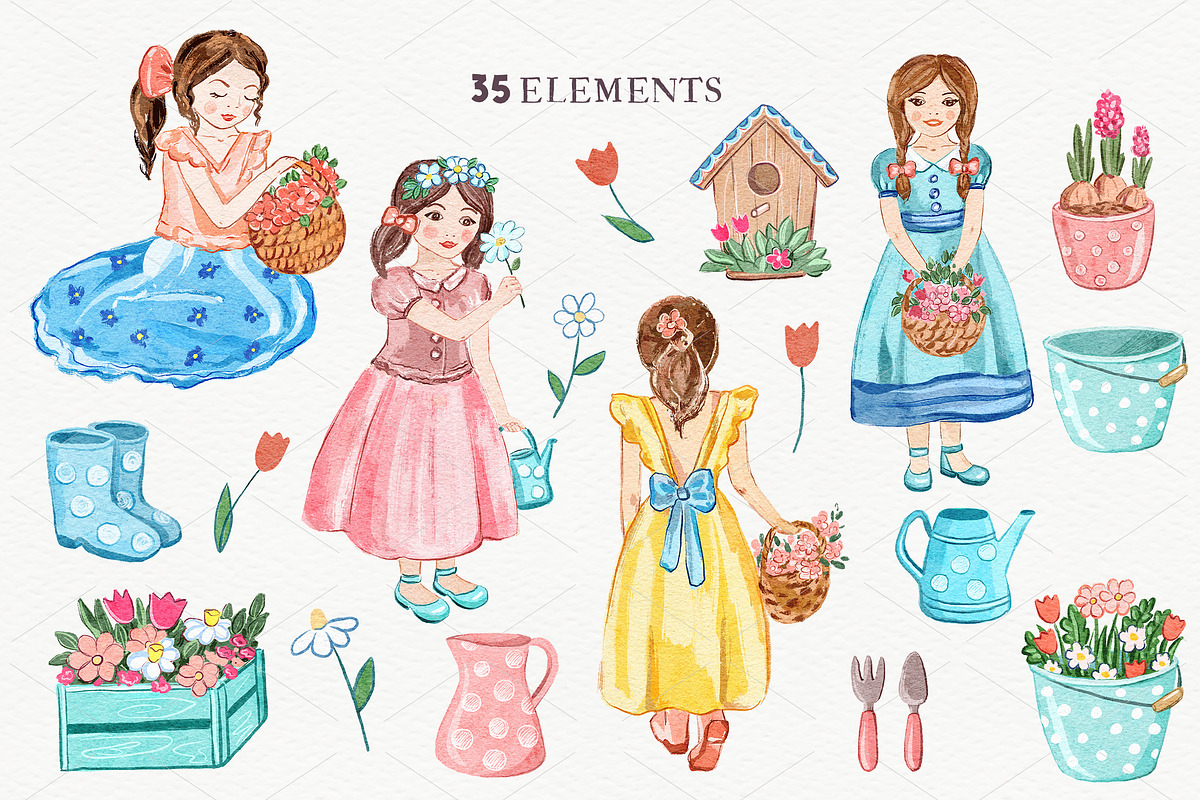 In the Garden-Watercolor Set, a Decorative Illustration by Irina Diasli (Photo 2 of 10)
