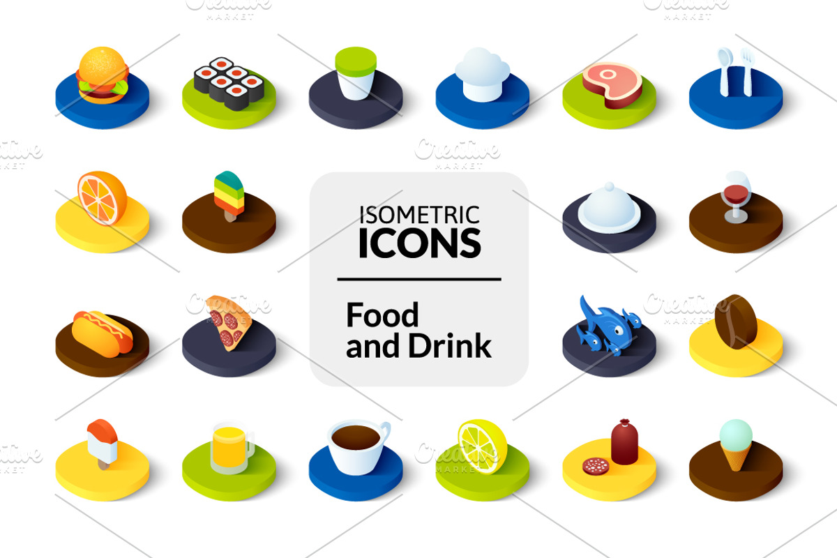 Isometric icons - Food and Drink, an Icon by sidmaydesign