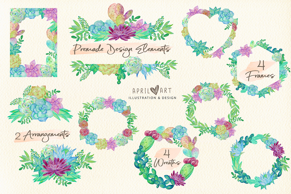 Cacti & Succulent Watercolor Clipart, an Illustration by Oh Darling Graphics (Photo 3 of 4)