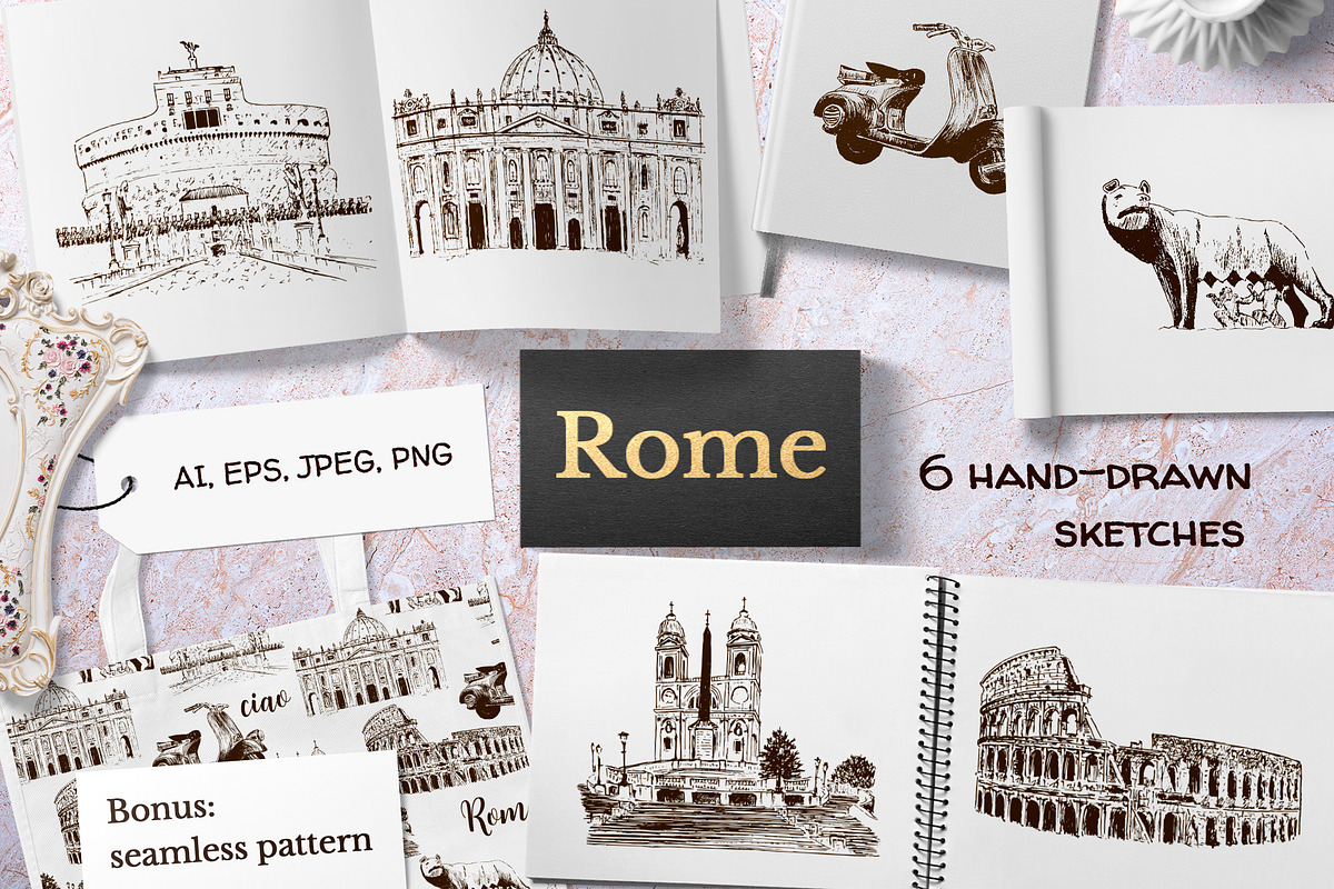 Set of Rome sketches, a Background Graphic by Everilda (Photo 1 of 6)