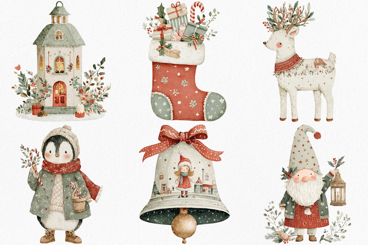 Watercolor Boho Christmas Clipart, an Illustration by Canvas Craft (Photo 2 of 8)