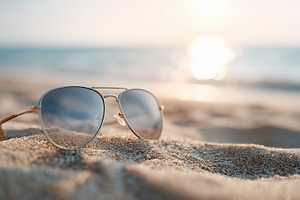 Stylish sunglasses lies on the sandy, a Beauty & Fashion Photo by MistyDay