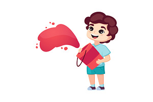 happy kid drawing. funny cute boy, a Person Illustration by Multigon