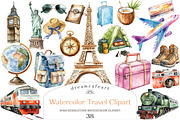 Watercolor Travel Clipart, an Illustration by DreamCafeArt (Thumbnail 1 of 5)