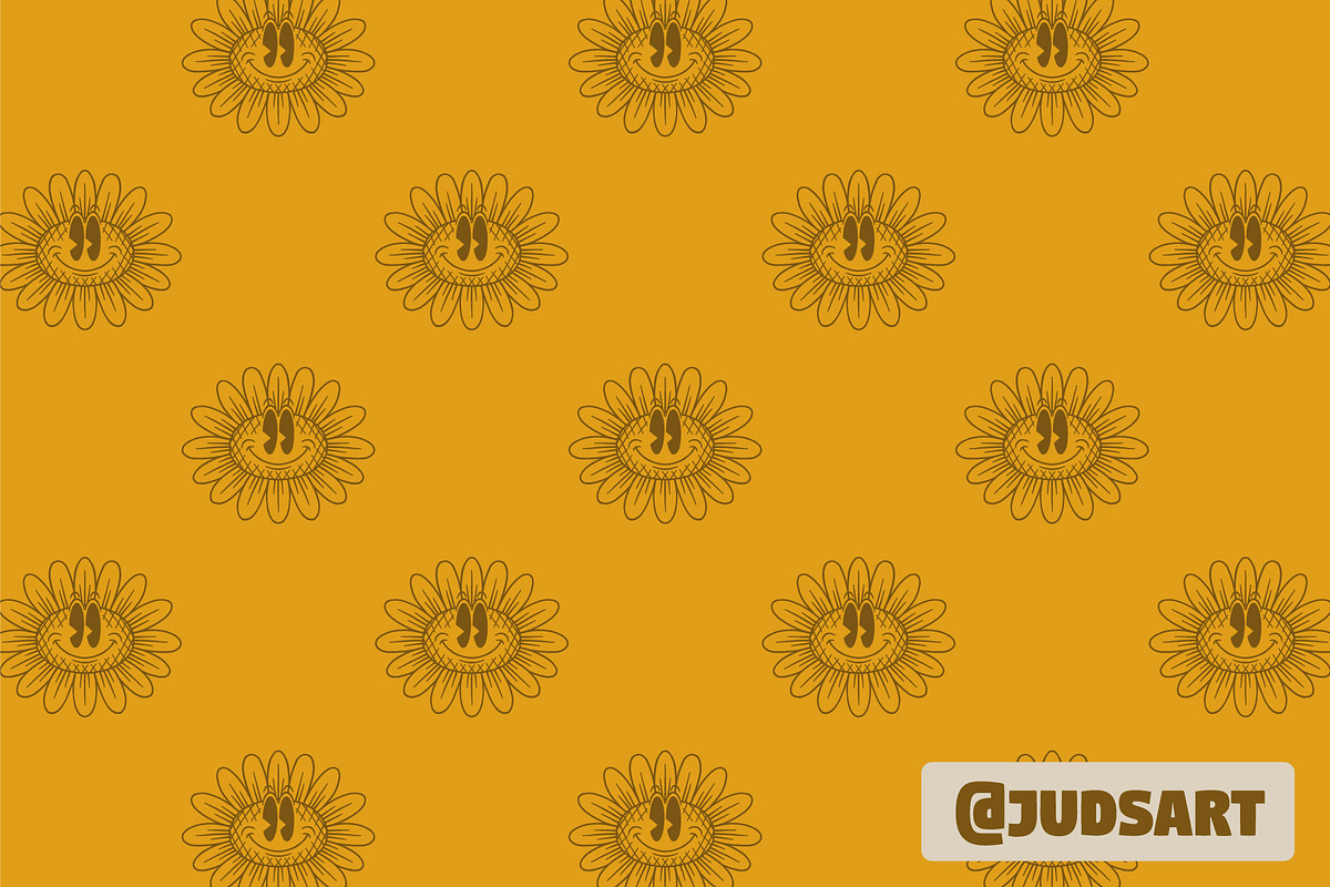 cartoon smiling sunflower pattern, a Pattern Graphic by Judsart (Photo 1 of 3)