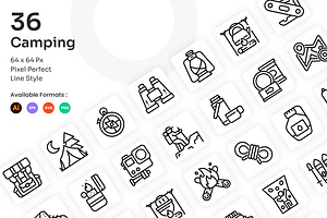 Camping Icons Set - Line, an Outline Icon by Kmg Design