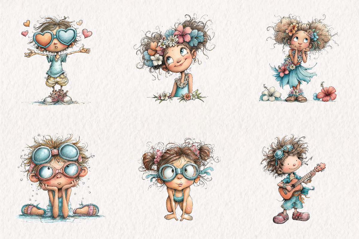 Whimsical Summer Kids Clipart, an Illustration by CreationArt (Photo 6 of 7)