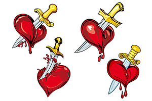 Cartoon Heart With Dagger Tattoo Des