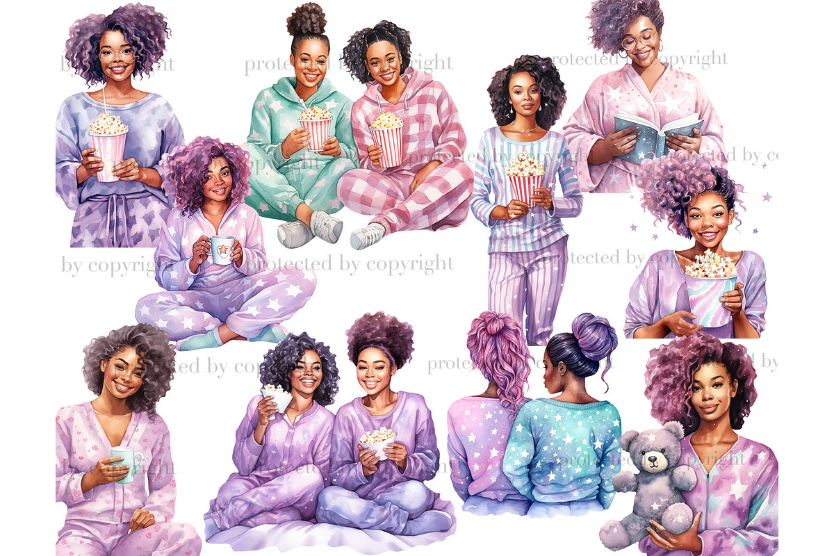 Pajama Party Black Girls Clipart, a Person Illustration by GlamArtZhanna (Photo 3 of 5)