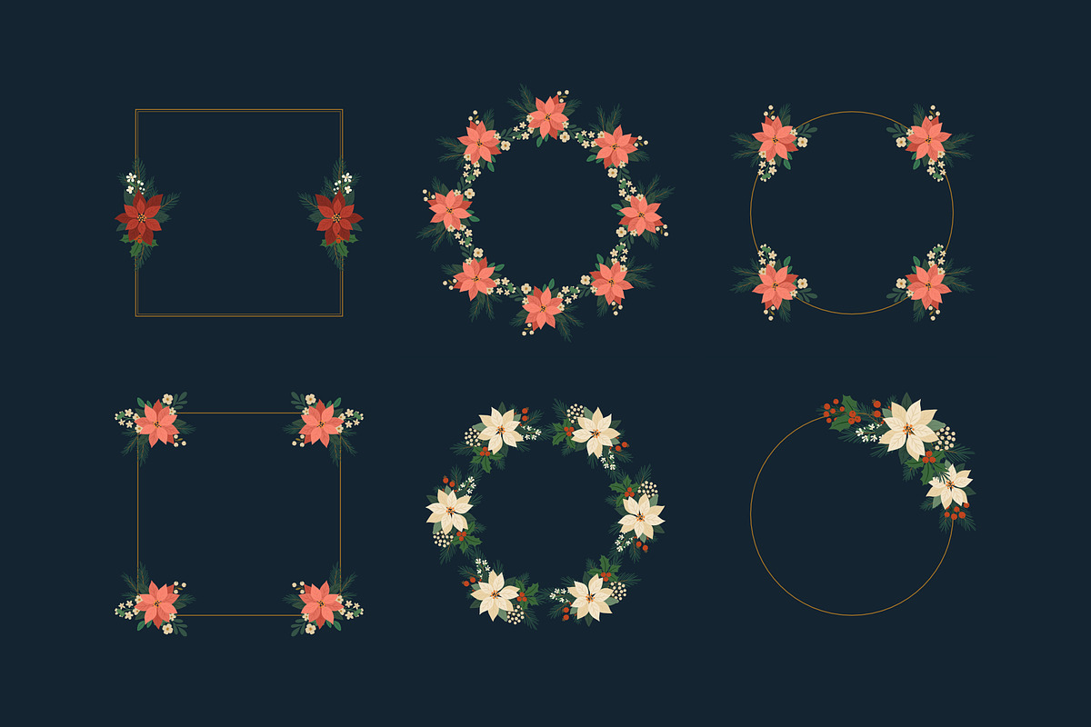 Poinsettia Christmas Frames, a Seasonal Illustration by moja doodle (Photo 6 of 9)