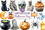 Watercolor Halloween Day Clipart, an Illustration by Craft Nest (Thumbnail 1 of 6)