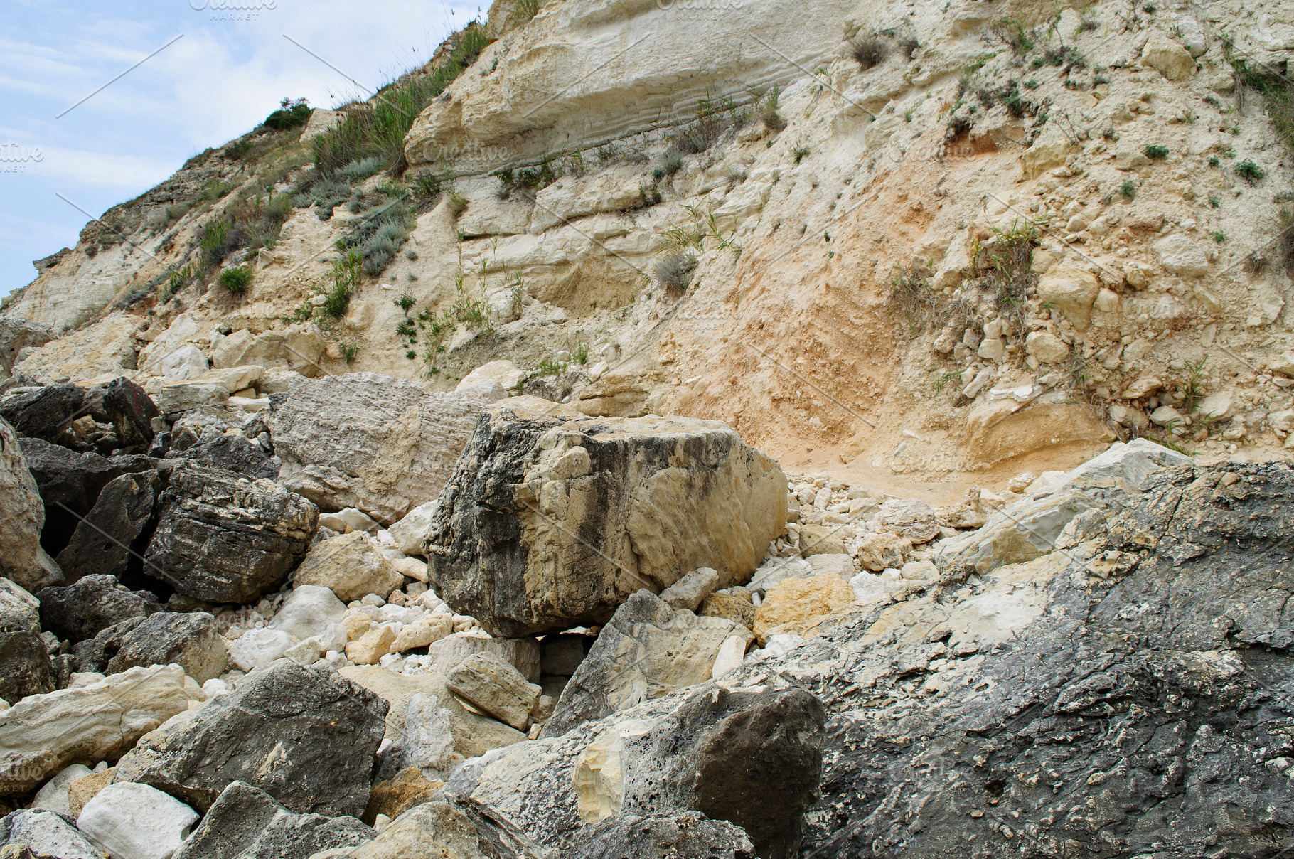 A rock collapse with large boulders and a steep slope., a Nature Photo by ndanko