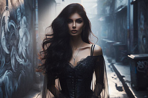beautiful young goth woman AI generated, a Photo by WorldOfPhotos