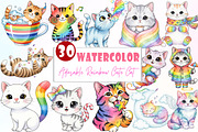 Adorable Rainbow Cute Cat Clipart, an Illustration by Watercolor design (Thumbnail 1 of 6)