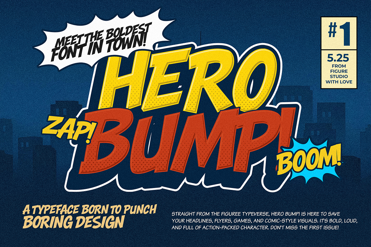 Hero Bump - Comic Display Font, a Handwritten Font by figuree studio (Photo 1 of 7)