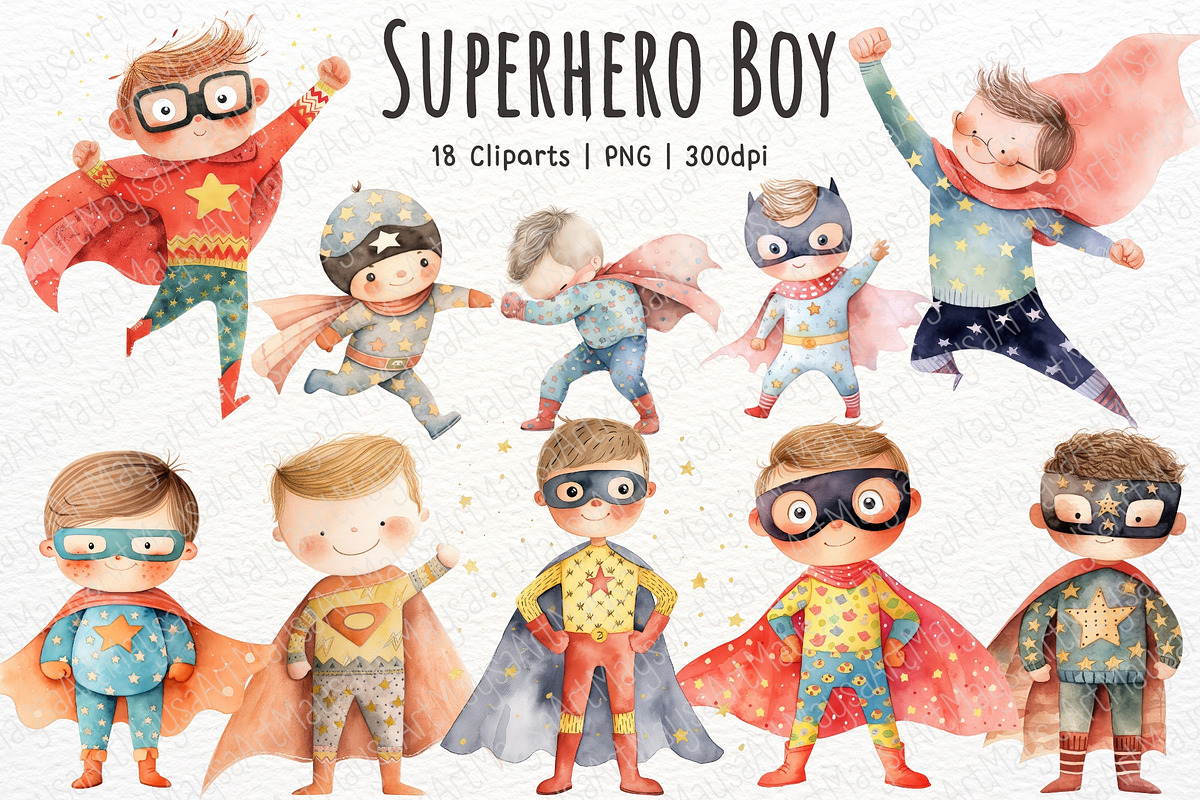 Superhero Boy Watercolor Sublimation, an Illustration by Maysa Art (Photo 1 of 6)