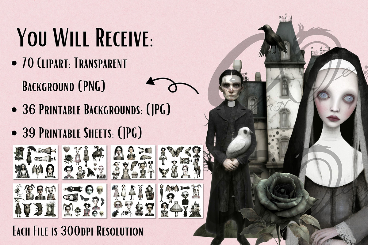 Haunted Dollhouse: Gothic Clipart, a Seasonal Illustration by NiiiNArt (Photo 2 of 7)