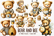 Bear and Bee Watercolor Clipart, an Animal Illustration by Maysa Art (Thumbnail 1 of 6)