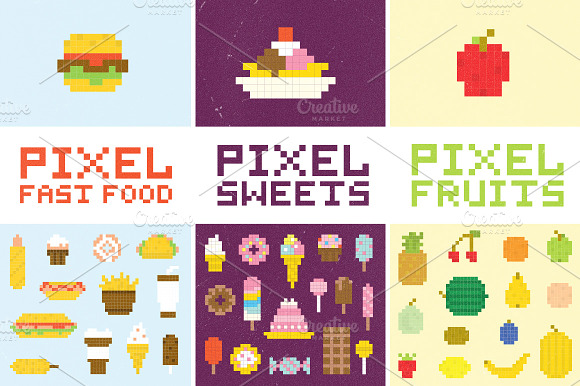 Big Pixel Art Food Set
