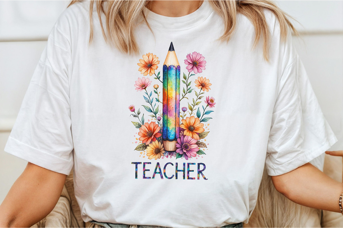Teacher Floral Pencil Clipart, an Illustration by DreamCafeArt (Photo 3 of 7)