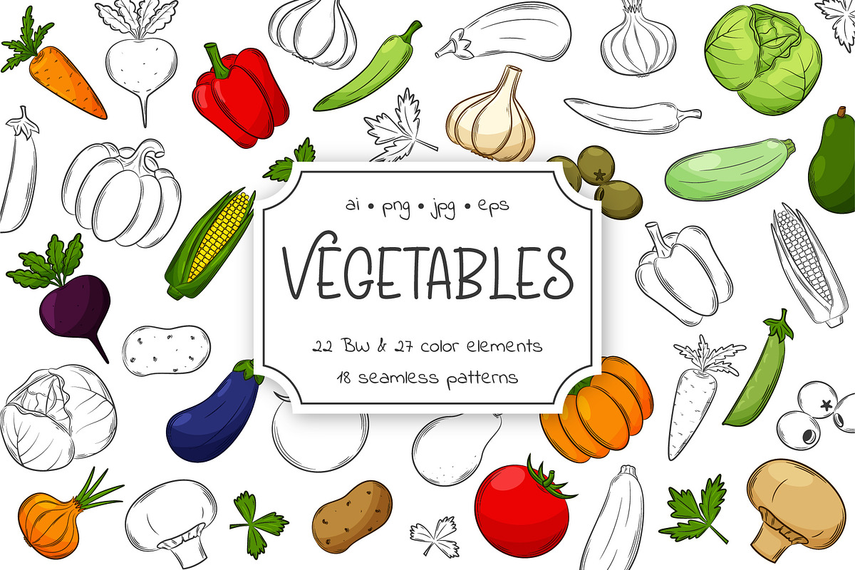 Vegetables. Cliparts and patterns, a Pattern Graphic by Valeria Soloveva (Photo 1 of 10)