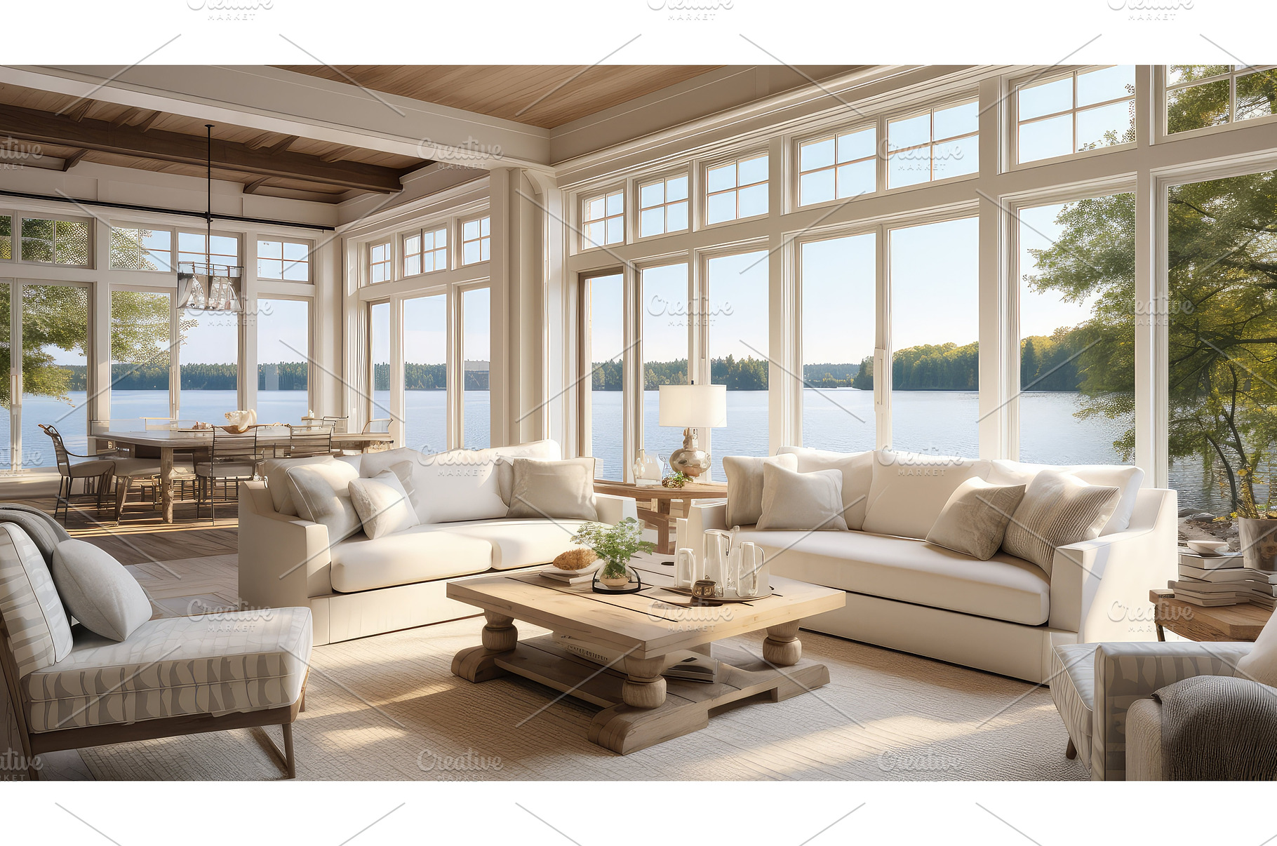 serene lake house interior ai, an Arts & Entertainment Photo by pikepicture