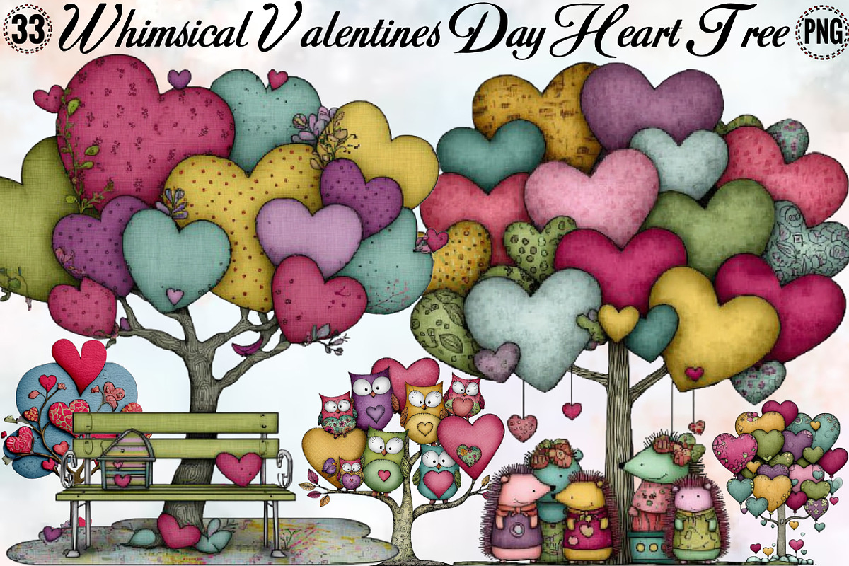 Whimsical Valentines Day Heart Tree, an Illustration by SVGArt (Photo 1 of 8)