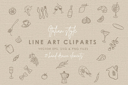 Italian Style Food Line Art Clipart