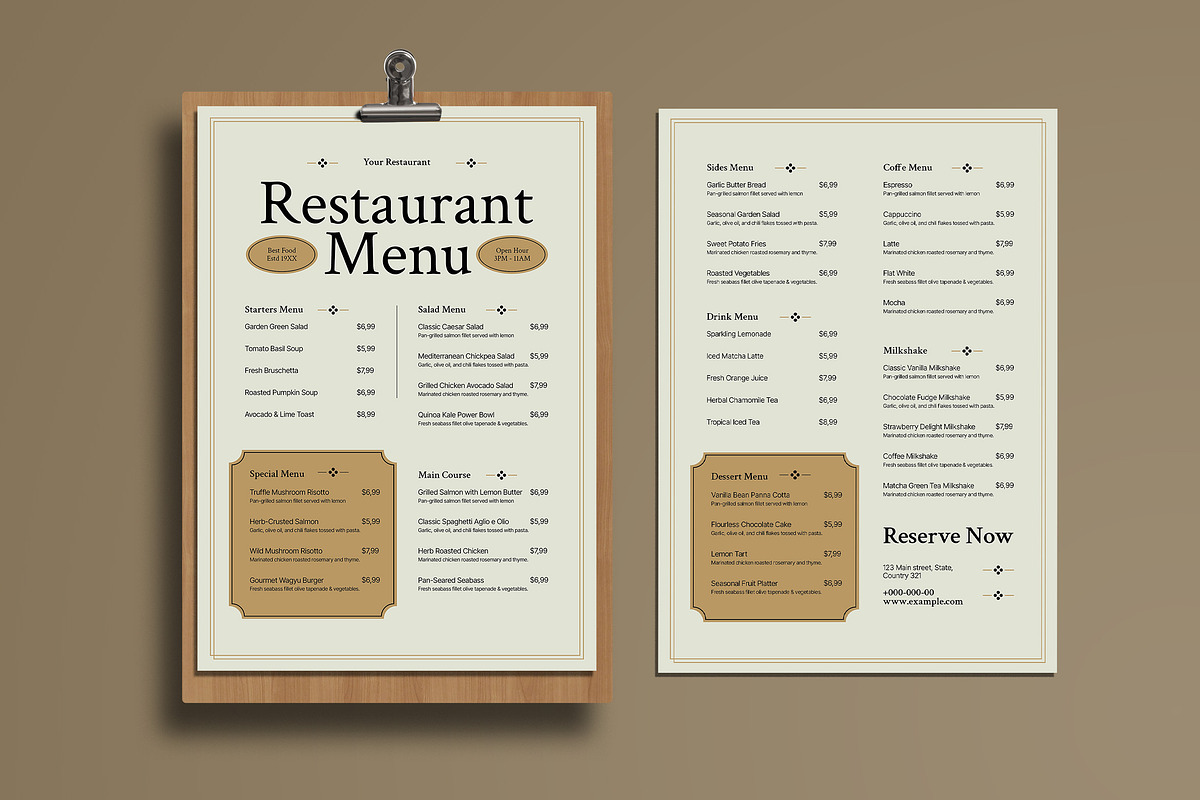 Simple Restaurant Food Menu
