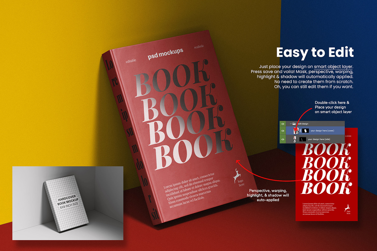 Hardback Book Cover PSD Mockup Set, a Books & Magazine Mockup by Remnand Studio (Photo 3 of 9)