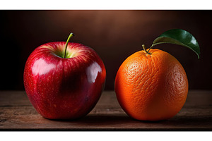 A red apple and orange placed side, a Food & Drink Photo by Igor Tichonow